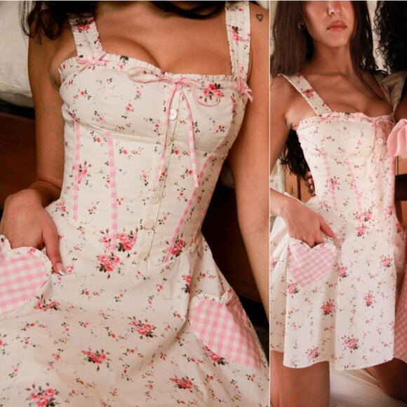 House of CB Marianella cream rose print stretch cotton mini dress NWT - Picture 2 of 10